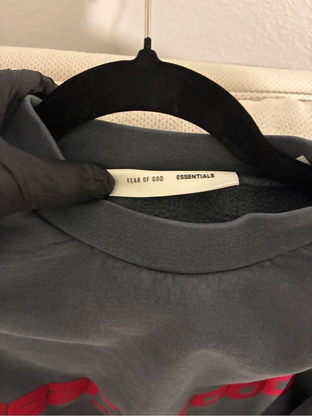 Fear of God Essentials Charcoal Crewneck with Red Logo